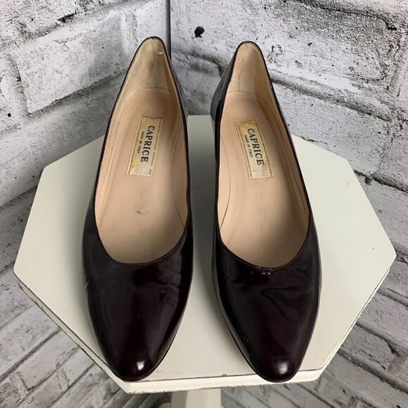 Vintage Burgundy Patent Leather Block Kitten Heel Slip On Pump - Picture 2 of 9